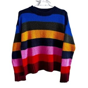 Colorblock Striped Knit Sweater Multicolor Chunky Pullover Women’s Size Large